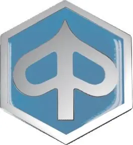 Billig Piaggio Logo Emblem Plakette blau/grau, 6-eckig, 32 mm